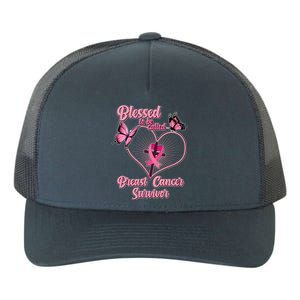 Blessed To Be Called Breast Cancer Survivor Butterflies Ribbon Cross Yupoong Adult 5-Panel Trucker Hat