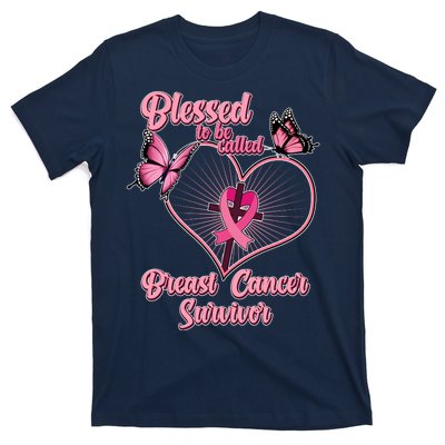 Blessed To Be Called Breast Cancer Survivor Butterflies Ribbon Cross T-Shirt