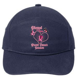 Blessed To Be Called Breast Cancer Survivor Butterflies Ribbon Cross 7-Panel Snapback Hat