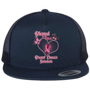 Blessed To Be Called Breast Cancer Survivor Butterflies Ribbon Cross Flat Bill Trucker Hat