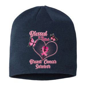 Blessed To Be Called Breast Cancer Survivor Butterflies Ribbon Cross Sustainable Beanie