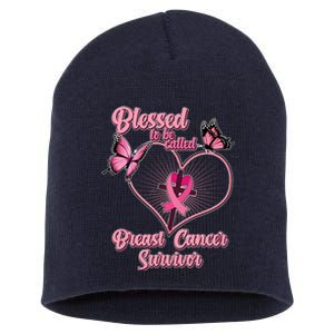 Blessed To Be Called Breast Cancer Survivor Butterflies Ribbon Cross Short Acrylic Beanie