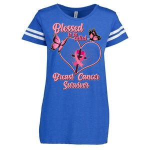 Blessed To Be Called Breast Cancer Survivor Butterflies Ribbon Cross Enza Ladies Jersey Football T-Shirt