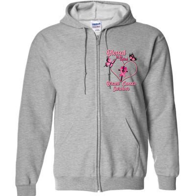 Blessed To Be Called Breast Cancer Survivor Butterflies Ribbon Cross Full Zip Hoodie