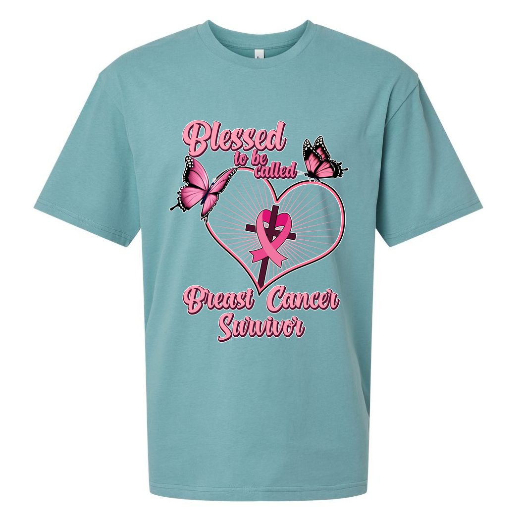 Blessed To Be Called Breast Cancer Survivor Butterflies Ribbon Cross Sueded Cloud Jersey T-Shirt