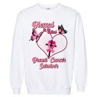 Blessed To Be Called Breast Cancer Survivor Butterflies Ribbon Cross Garment-Dyed Sweatshirt