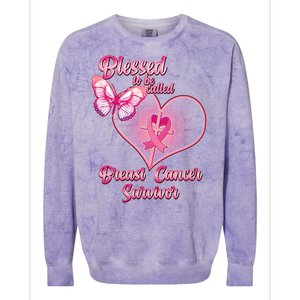 Blessed To Be Called Breast Cancer Survivor Pink Ribbon Cross Colorblast Crewneck Sweatshirt