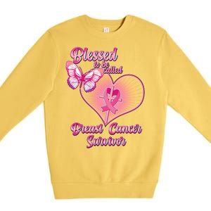 Blessed To Be Called Breast Cancer Survivor Pink Ribbon Cross Premium Crewneck Sweatshirt