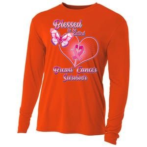 Blessed To Be Called Breast Cancer Survivor Pink Ribbon Cross Cooling Performance Long Sleeve Crew