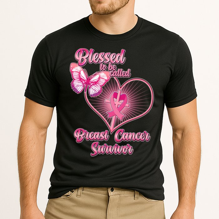 Blessed To Be Called Breast Cancer Survivor Pink Ribbon Cross Cooling Performance Crew T-Shirt