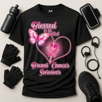 Blessed To Be Called Breast Cancer Survivor Pink Ribbon Cross Cooling Performance Crew T-Shirt