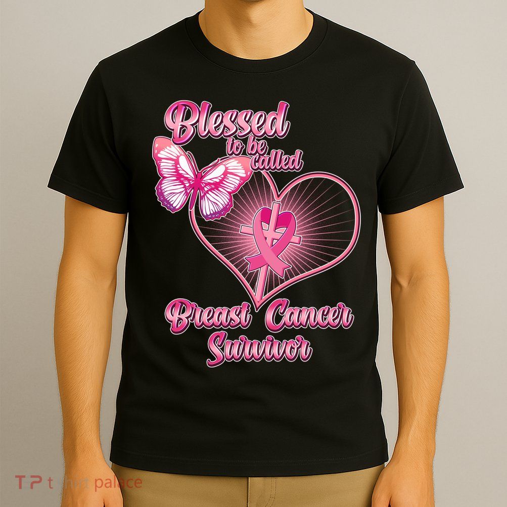 Blessed To Be Called Breast Cancer Survivor Pink Ribbon Cross T-Shirt