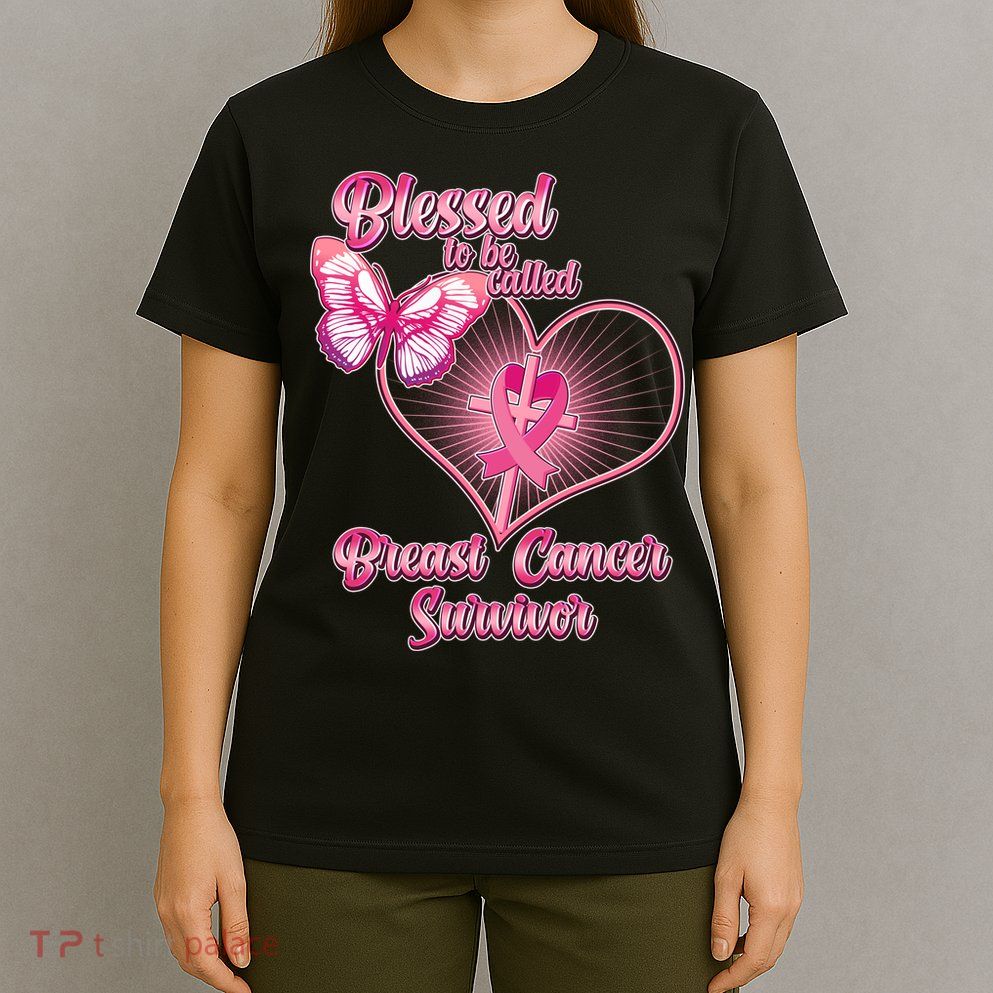 Blessed To Be Called Breast Cancer Survivor Pink Ribbon Cross T-Shirt