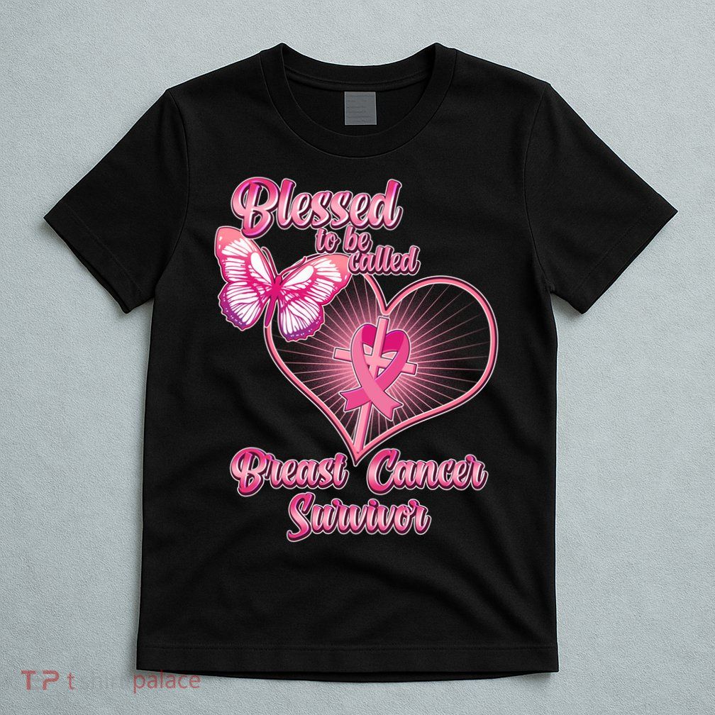 Blessed To Be Called Breast Cancer Survivor Pink Ribbon Cross T-Shirt