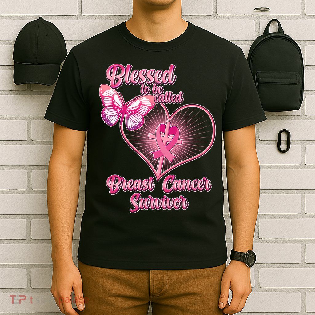 Blessed To Be Called Breast Cancer Survivor Pink Ribbon Cross T-Shirt