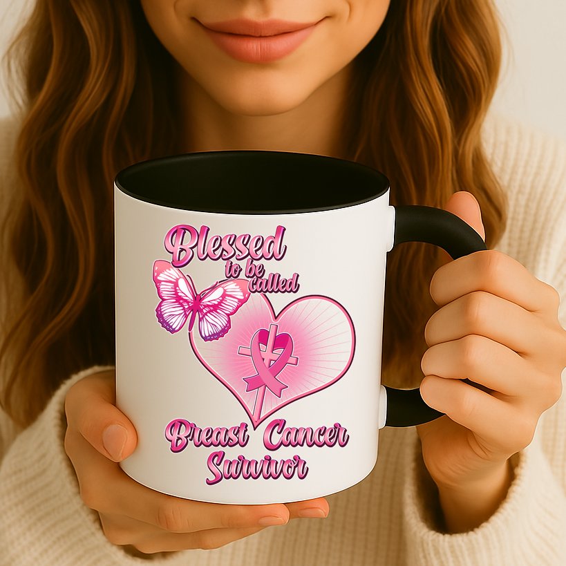 Blessed To Be Called Breast Cancer Survivor Pink Ribbon Cross Mug