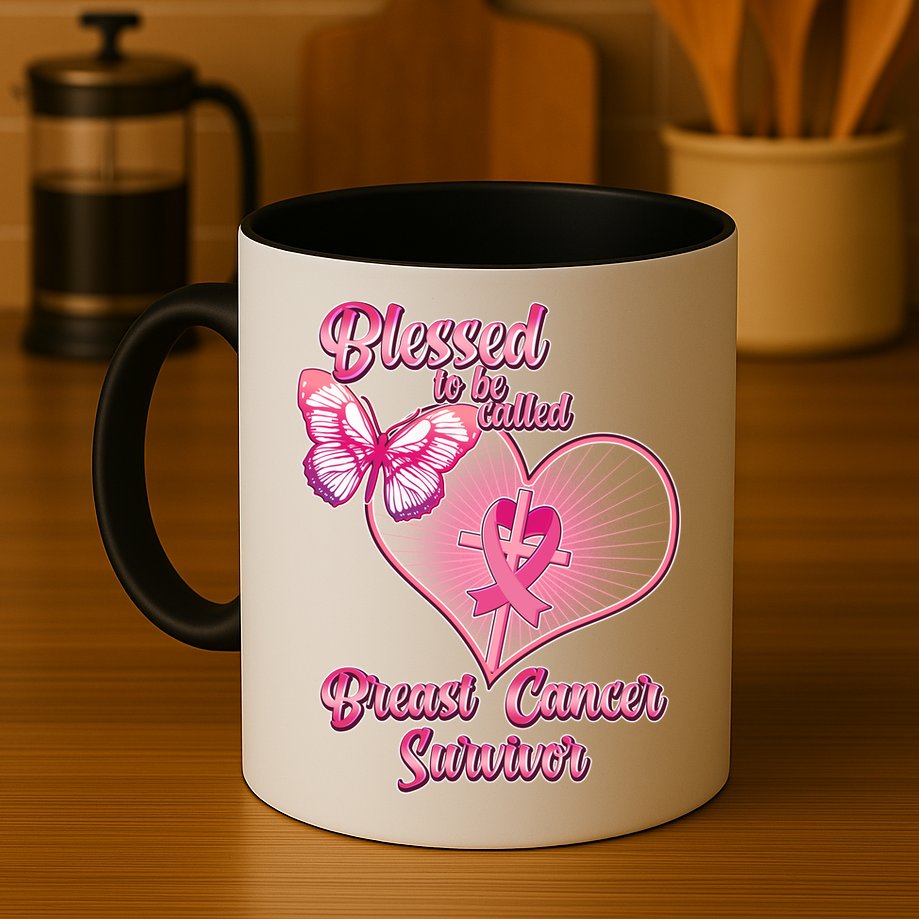 Blessed To Be Called Breast Cancer Survivor Pink Ribbon Cross Mug