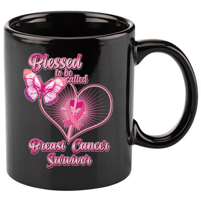 Blessed To Be Called Breast Cancer Survivor Pink Ribbon Cross 11oz C Handle Ceramic Mug