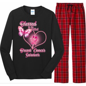 Blessed To Be Called Breast Cancer Survivor Pink Ribbon Cross Long Sleeve Pajama Set