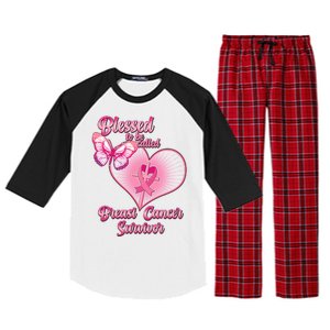 Blessed To Be Called Breast Cancer Survivor Pink Ribbon Cross Raglan Sleeve Pajama Set