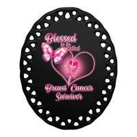 Blessed To Be Called Breast Cancer Survivor Pink Ribbon Cross Ceramic Oval Ornament