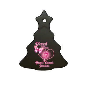 Blessed To Be Called Breast Cancer Survivor Pink Ribbon Cross Ceramic Tree Ornament