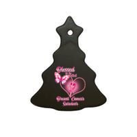 Blessed To Be Called Breast Cancer Survivor Pink Ribbon Cross Ceramic Tree Ornament