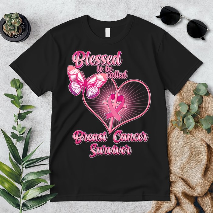 Blessed To Be Called Breast Cancer Survivor Pink Ribbon Cross Premium T-Shirt