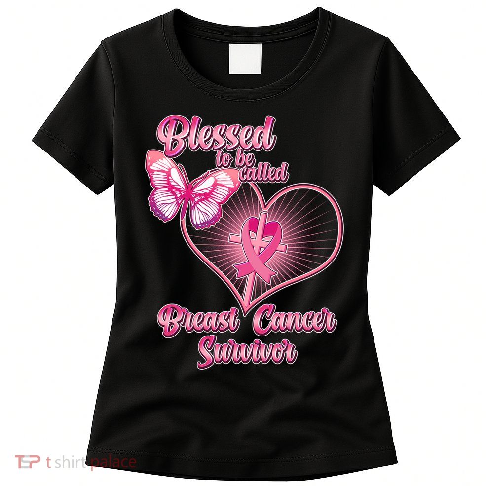 Blessed To Be Called Breast Cancer Survivor Pink Ribbon Cross Womens T-Shirt