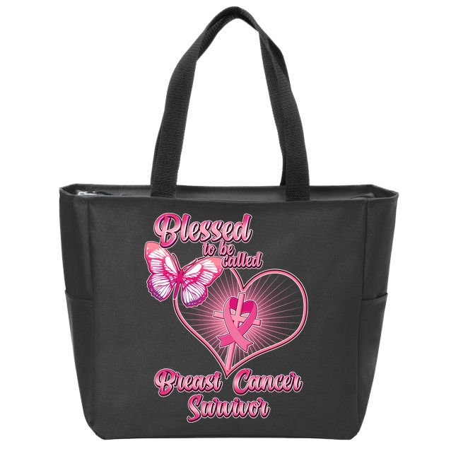 Blessed To Be Called Breast Cancer Survivor Pink Ribbon Cross Zip Tote Bag