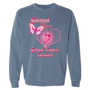 Blessed To Be Called Breast Cancer Survivor Pink Ribbon Cross Garment-Dyed Sweatshirt