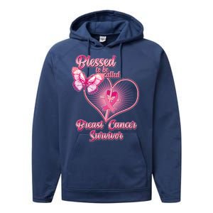 Blessed To Be Called Breast Cancer Survivor Pink Ribbon Cross Performance Fleece Hoodie