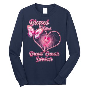 Blessed To Be Called Breast Cancer Survivor Pink Ribbon Cross Long Sleeve Shirt