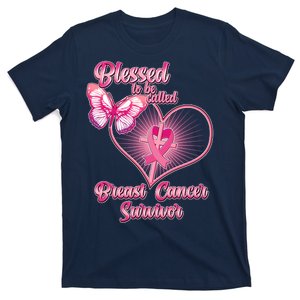 Blessed To Be Called Breast Cancer Survivor Pink Ribbon Cross T-Shirt