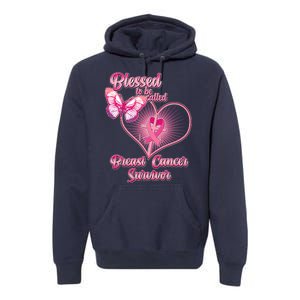 Blessed To Be Called Breast Cancer Survivor Pink Ribbon Cross Premium Hoodie