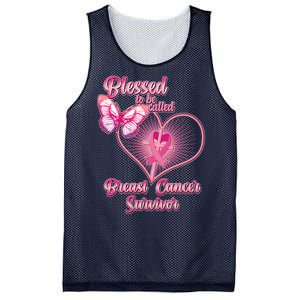 Blessed To Be Called Breast Cancer Survivor Pink Ribbon Cross Mesh Reversible Basketball Jersey Tank