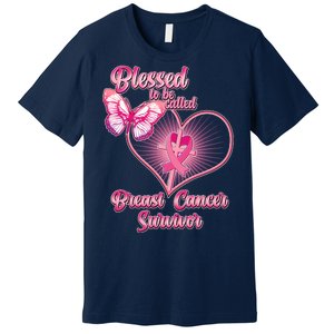 Blessed To Be Called Breast Cancer Survivor Pink Ribbon Cross Premium T-Shirt