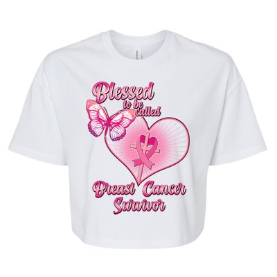 Blessed To Be Called Breast Cancer Survivor Pink Ribbon Cross Bella+Canvas Jersey Crop Tee