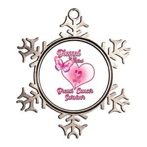 Blessed To Be Called Breast Cancer Survivor Pink Ribbon Cross Metallic Star Ornament