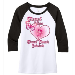 Blessed To Be Called Breast Cancer Survivor Pink Ribbon Cross Women's Tri-Blend 3/4-Sleeve Raglan Shirt