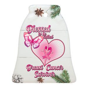 Blessed To Be Called Breast Cancer Survivor Pink Ribbon Cross Ceramic Bell Ornament