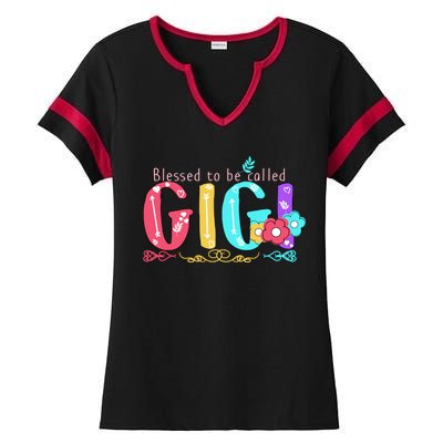 Blessed To Be Called Gigi Cute Floral Ladies Halftime Notch Neck Tee