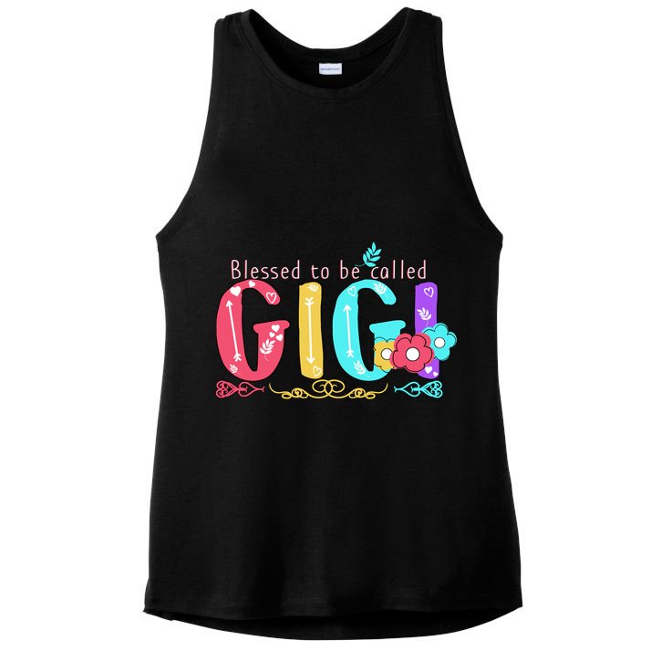 Blessed To Be Called Gigi Cute Floral Ladies PosiCharge Tri-Blend Wicking Tank