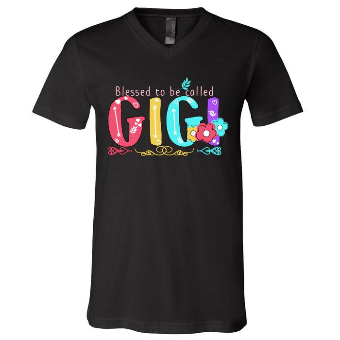 Blessed To Be Called Gigi Cute Floral V-Neck T-Shirt