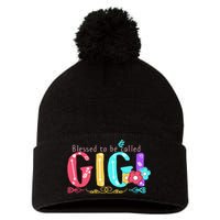 Blessed To Be Called Gigi Cute Floral Pom Pom 12in Knit Beanie