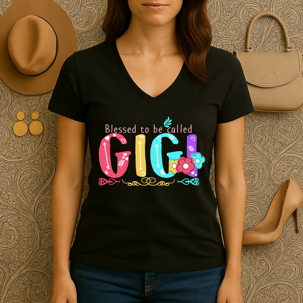 Blessed To Be Called Gigi Cute Floral Women's V-Neck T-Shirt