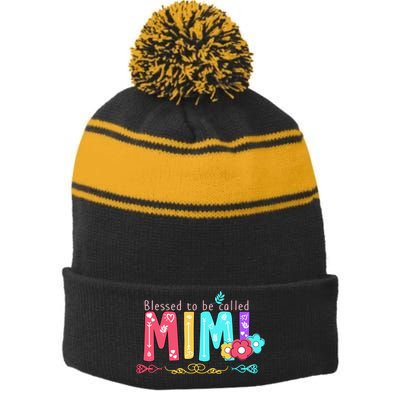 Blessed To Be Called Mimi Stripe Pom Pom Beanie