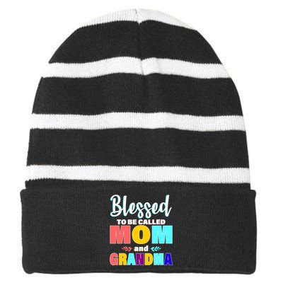 Blessed To Be Called Mom And Grandma Striped Beanie with Solid Band