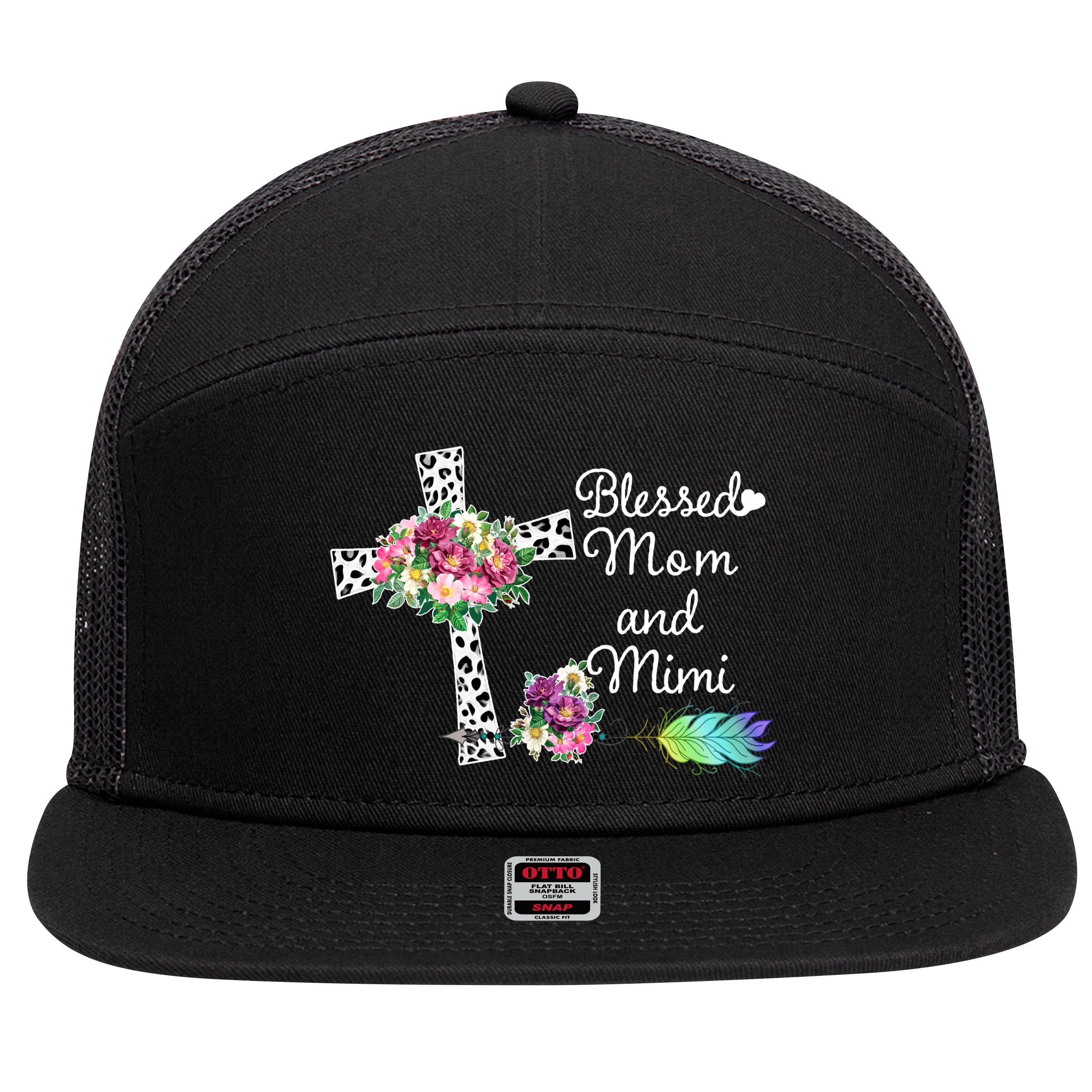 Blessed To Be Called Mom And Mimi 7 Panel Mesh Trucker Snapback Hat