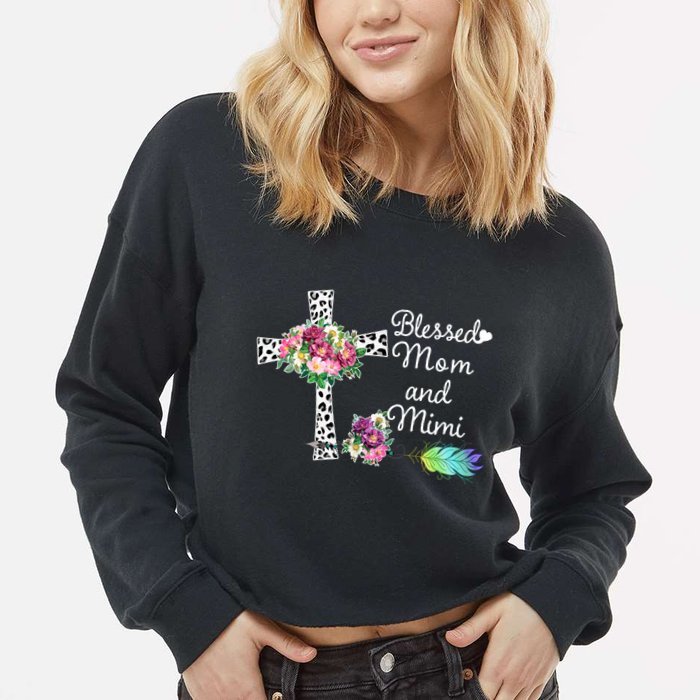 Blessed To Be Called Mom And Mimi Cropped Pullover Crew